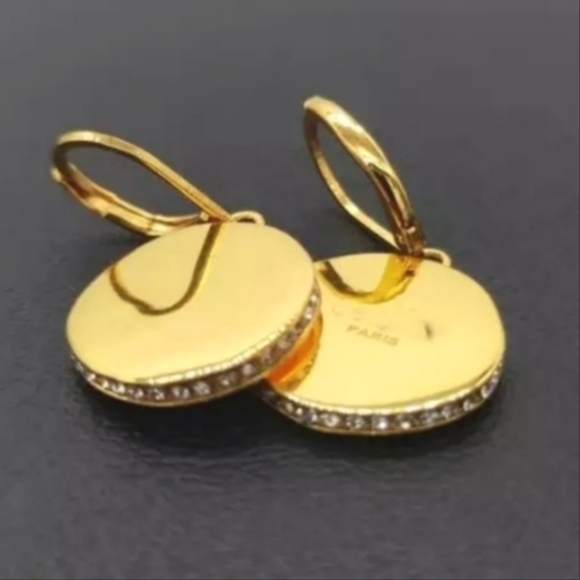 NIB Gold Tone & Crystal Medallion Earrings - Picture 4 of 8